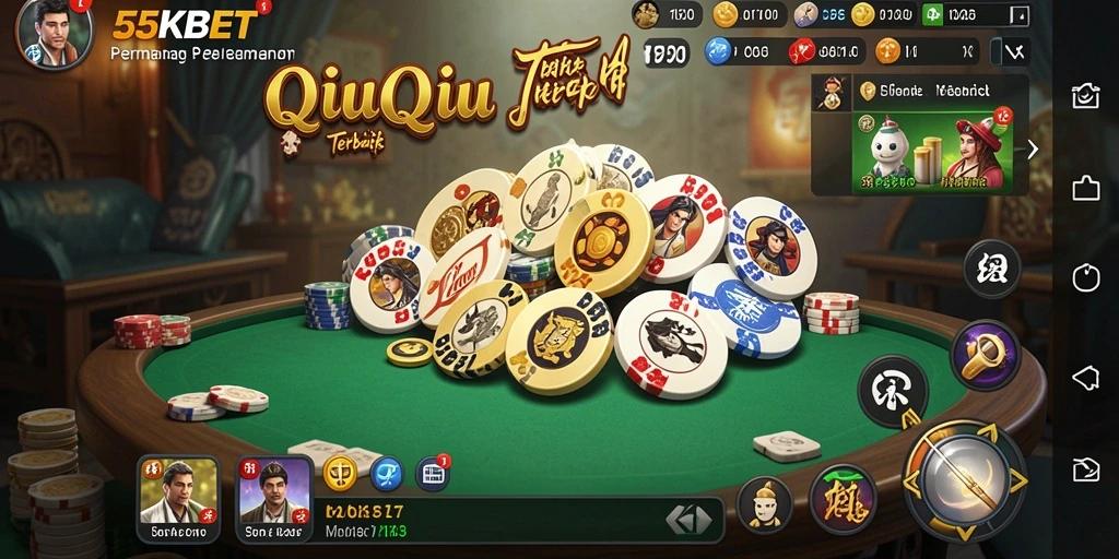 Tampilan gameplay seru dari 55KBET dengan kartu QiuQiu.