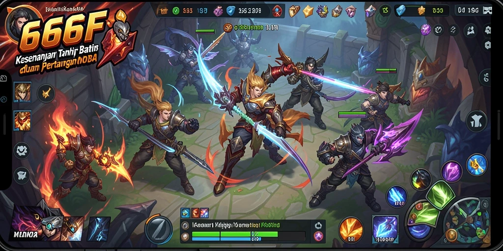 Gameplay MOBA yang intens dan menarik dalam 666F.