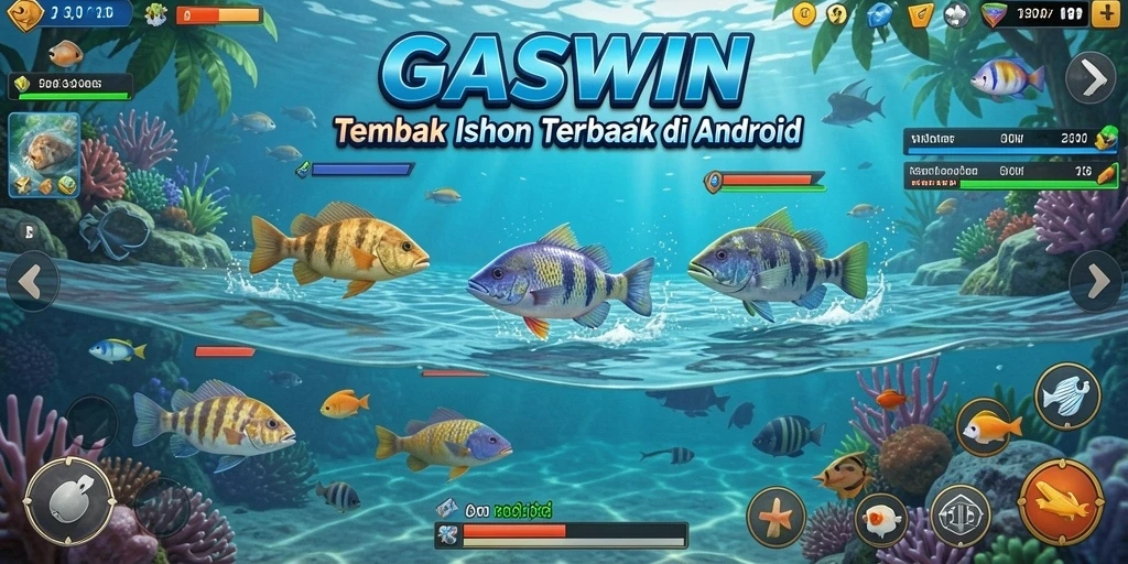 Tampilan gameplay GASWIN dengan aksi tembak ikan yang seru.
