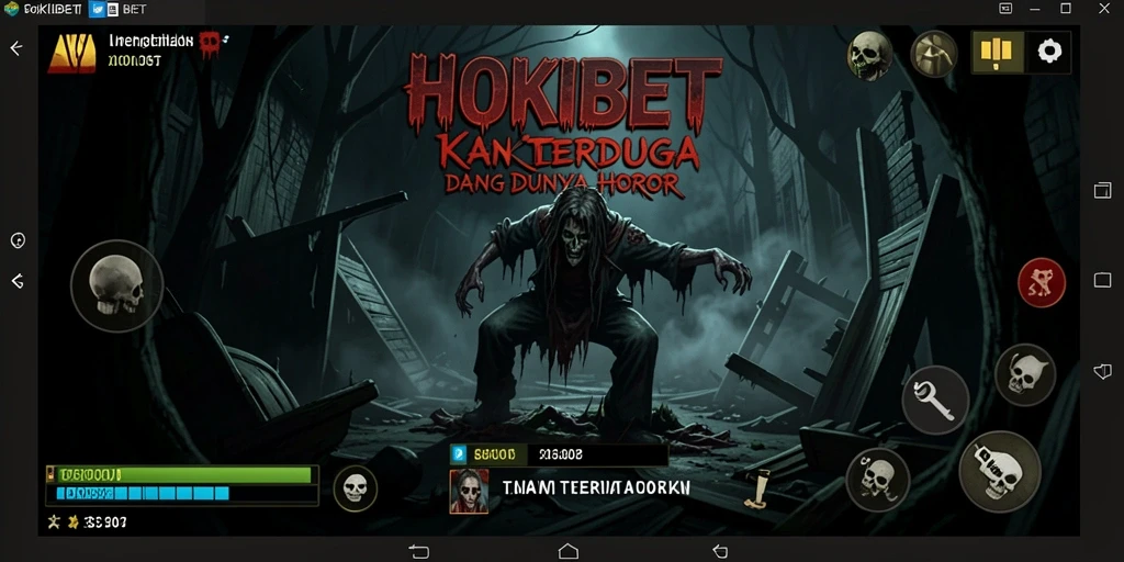 Screenshot gameplay HOKIBET menampilkan suasana horor yang mendebarkan.