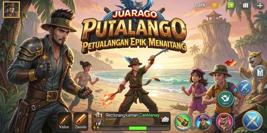 Screenshot utama JUARAGO menampilkan combat seru dalam gameplay Adventure.