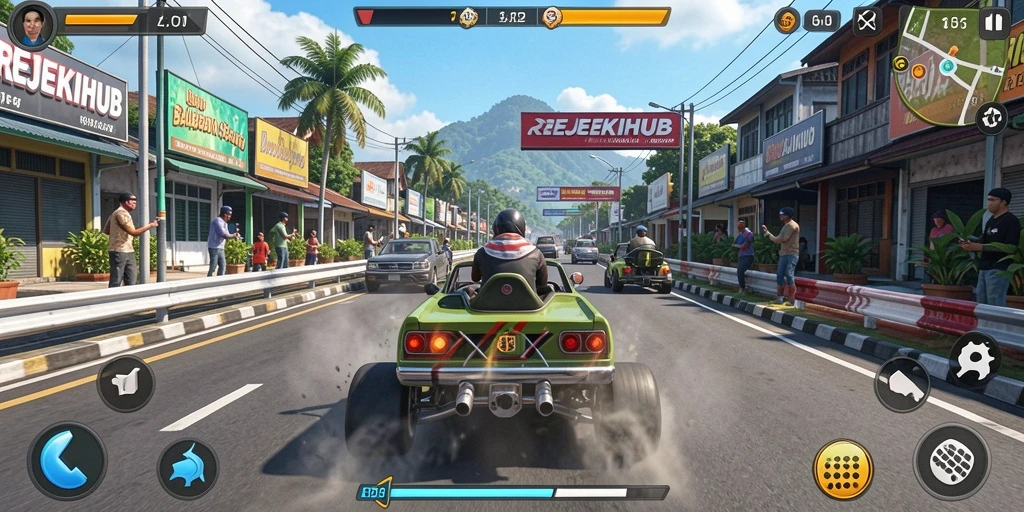 Screenshot utama REJEKIHUB menampilkan balapan motor yang mendebarkan.