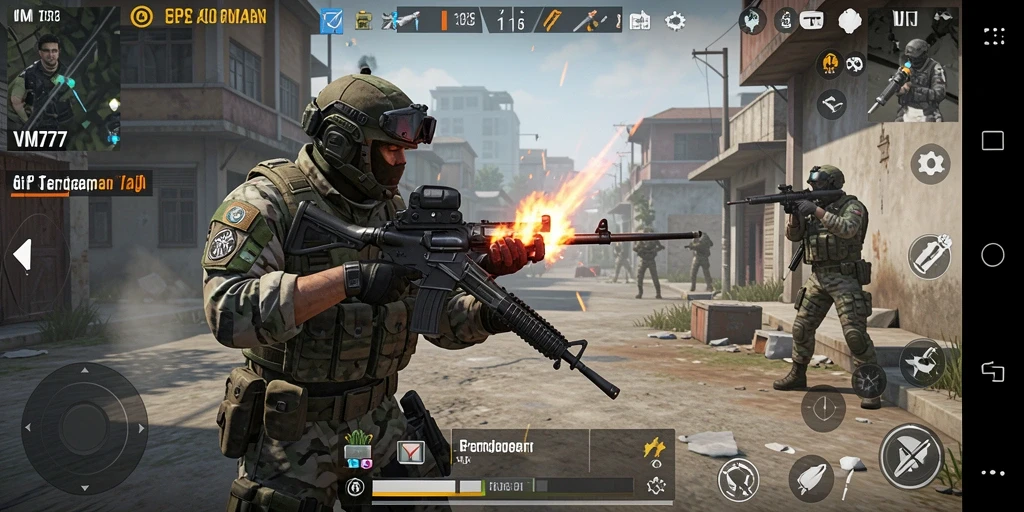 Tampilan gameplay seru dan mendebarkan dari VM777 dalam pertempuran FPS.